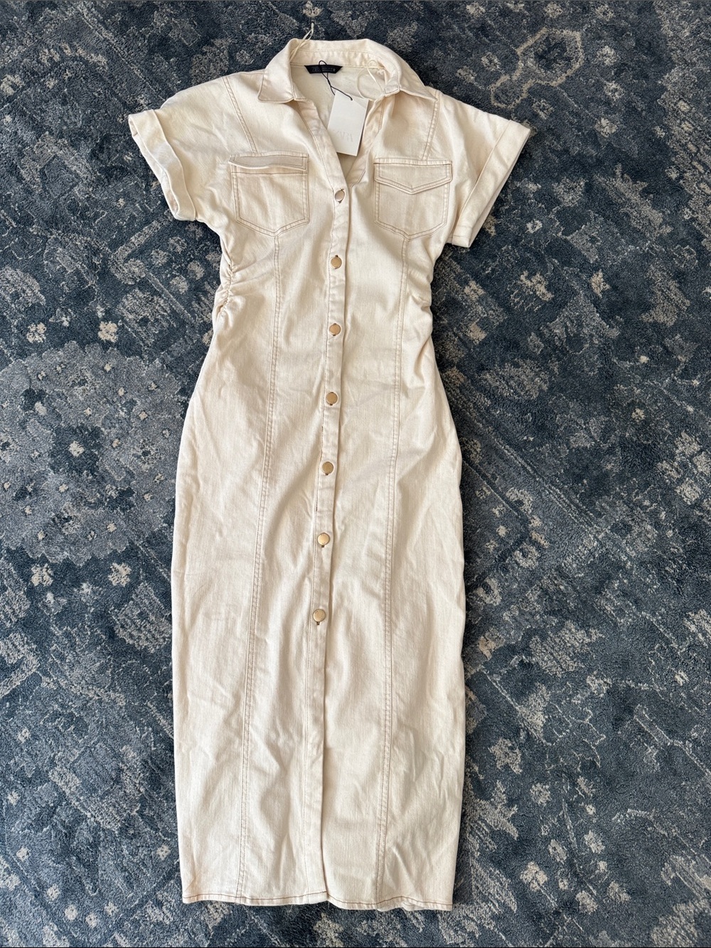 Zara Denim Midi Dress Cream Ivory Size Large NWT - Picture 10 of 11